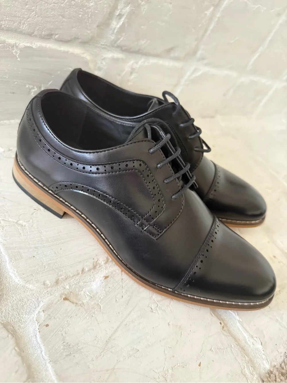Stacy Adams Black Cap-Toe Derby Dress Shoes
